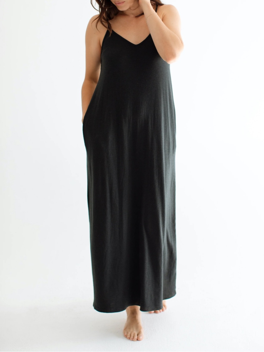 NEW CARLY JEAN LOS ANGELES CJLA Favorite Ribbed Spaghetti Dress Black XXXL - Picture 3 of 8